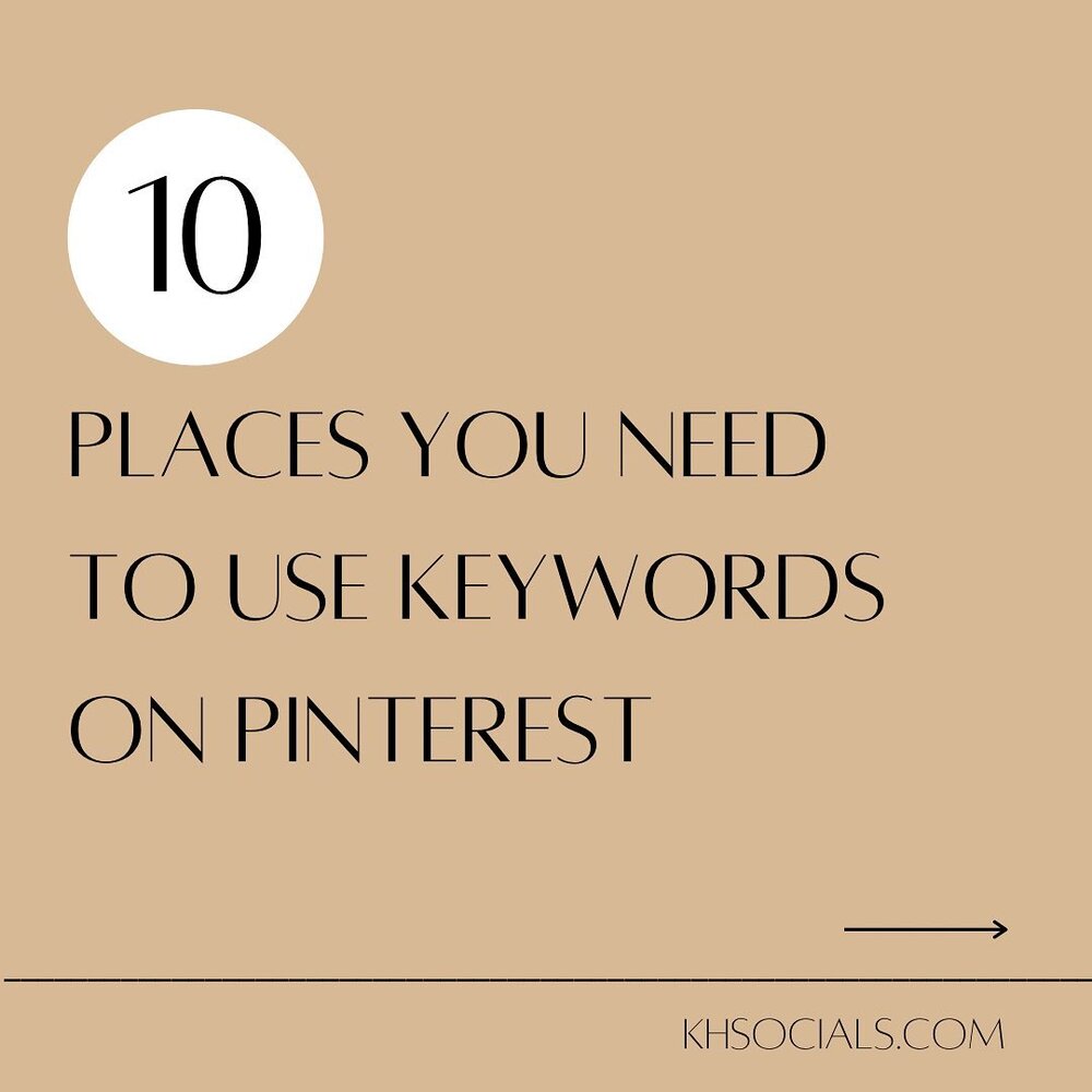 Pinterest is a (visual) search engine, and like all search engine, using keywords effectively is absolutely essential for success on the platform.

Used properly, keywords ...
1. Help Pinterest to understand who you are and what you share so it can show your content to your ideal audience, and
2. Help your pins to show up in relevant search results (and again, get your content in front of your ideal audience!).

Swipe through to see the 10 places you need to include keywords for a solid Pinterest strategy, and then head to my latest blog posts for more details (and an important note on what NOT to do). ✌🏼

#pinterestmarketing #pinterestmanager #pinterestseo #pinterestmarketingtips #digitalmarketing #halifaxns #northendhfx #mindfulentrepreneur #wellnessentrepreneur #wellnessblogger #consciousbranding #pinittowinit #consciousbusiness #soulpreneur #soulpreneurs #pinterestexpert #risingtidesociety #femaleentrepreneur #soulfulbusiness #freelancingfemales #pintereststrategy