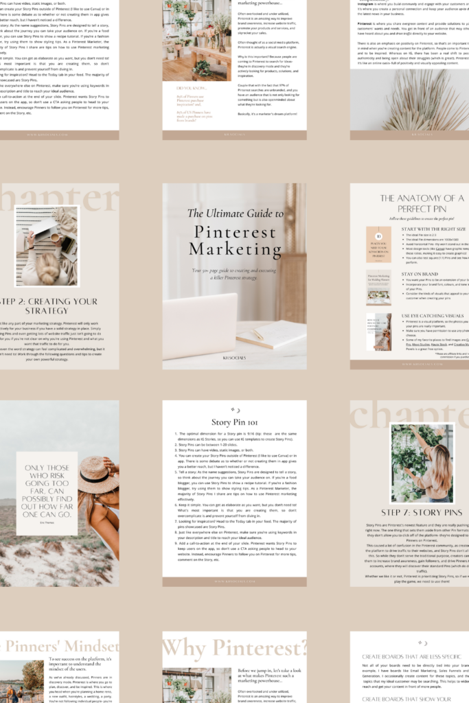 collage of pages from the ebook The Ultimate Guide to Pinterest marketing