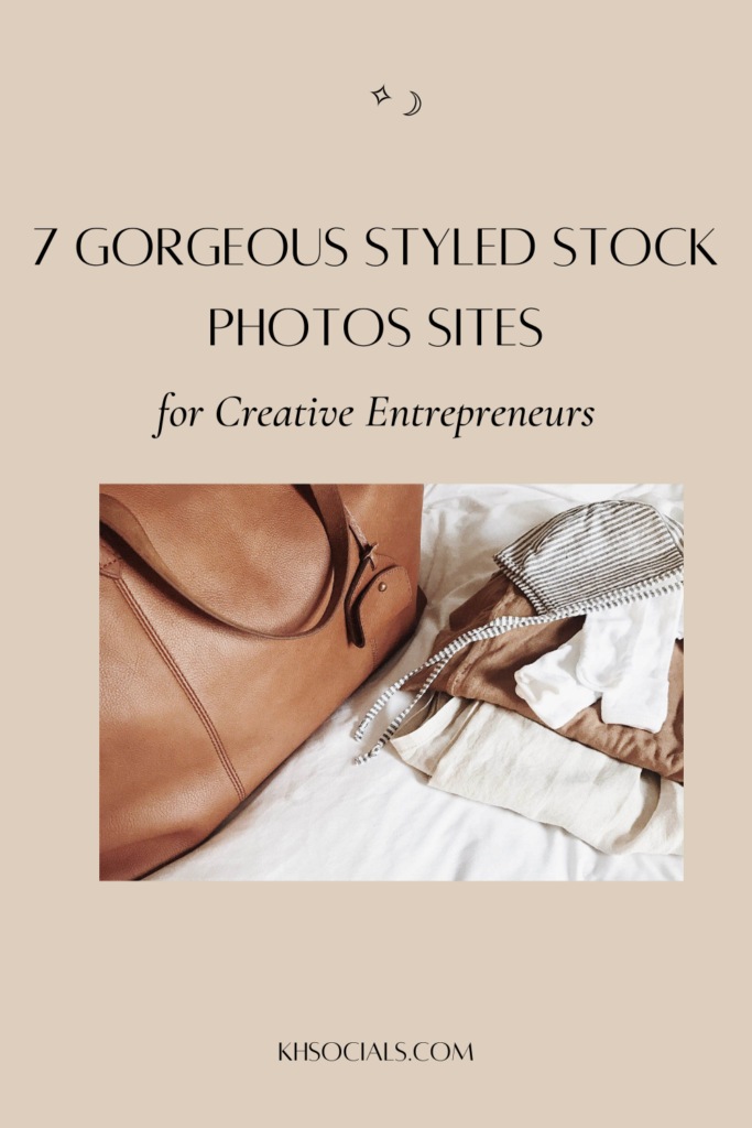 image of a leather bag on a bed next to folded clothes with text about the photo that reads The Best Styled Stock Photo Sites for Creative Entrepreneurs